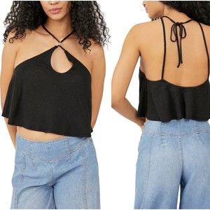 Free‎ People BLACK Long Weekend Knit Halter Tank Top, US Medium